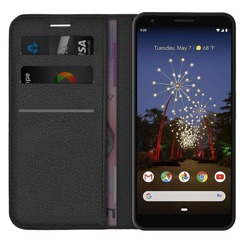 Leather Wallet Case & Card Holder Pouch for Google Pixel 3a XL - Black